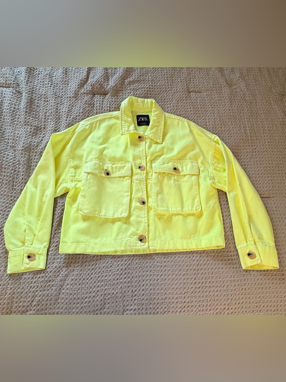 ZARA Neon Yellow Cropped Jean Jacket